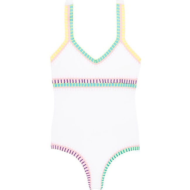 Rainbow Embroidered Elastic One-Piece, Water Lily