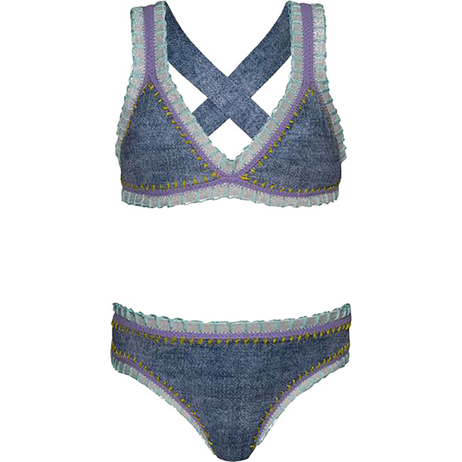 Rainbow Embroidered Cross Back Two-Piece Bikini, Indie Sky