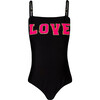 Love Embroidered One-Piece Swimsuit, Black Pier - One Pieces - 1 - thumbnail