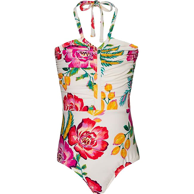 Little Josie Floral Print Ruched Halter Fit One-Piece, Mita