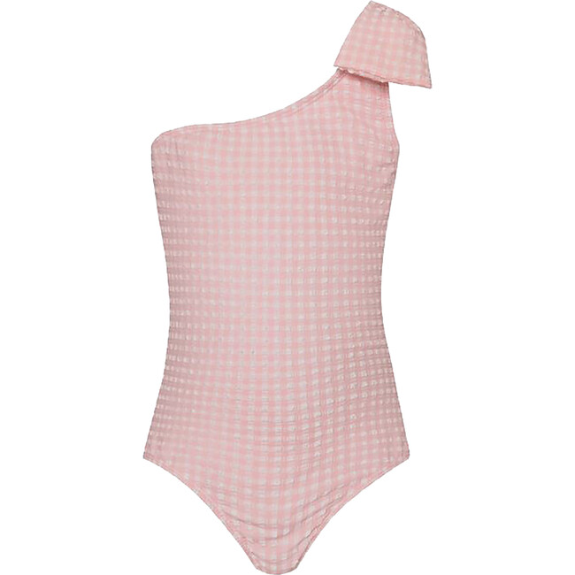 Gingham Pattern One Shoulder Bow One-Piece, Ballet