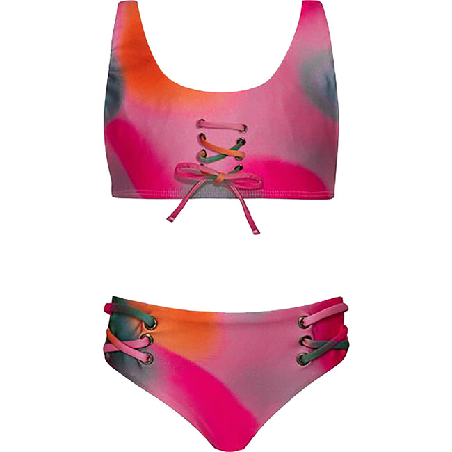 Corset Style Lace Up Two-Piece Bikini, Tie Dye