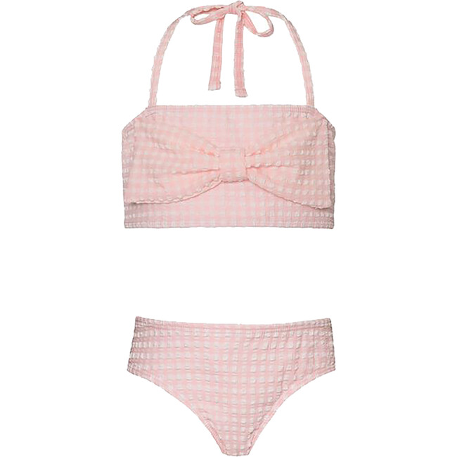 Asha Gingham Front Bow Halter Top Two-Piece Bikini, Ballet