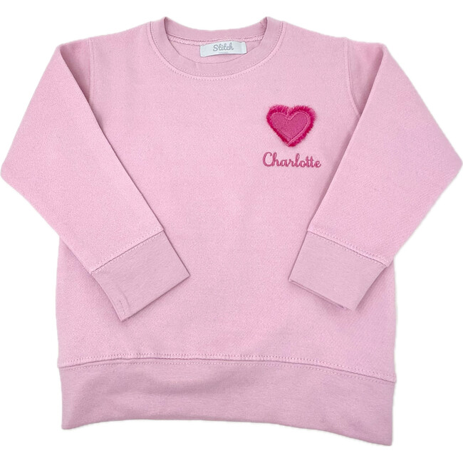 Custom Embroidered Fringe Heart Sweatshirt, Pink