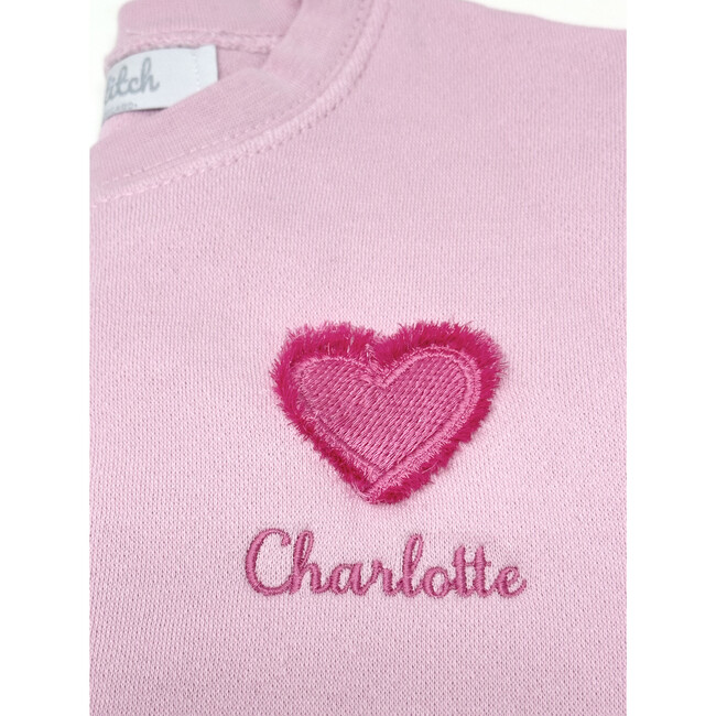 Custom Embroidered Fringe Heart Sweatshirt, Pink - Sweatshirts - 2