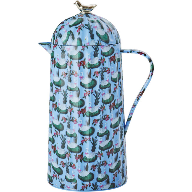 Thermo Swan Lake Print 1L 12HR Hot With Silver Bird Lid, Blue