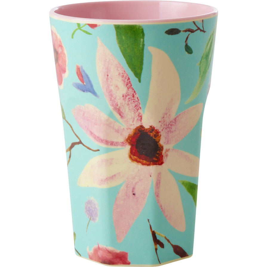 Melamine Selma Flower Print Tall 13.5oz Cup, Mint - Tableware - 1