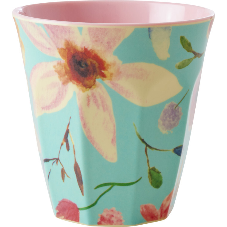 Melamine Selma Flower Print Medium 8.4oz Cup, Mint - Tableware - 1