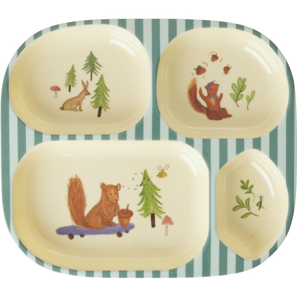 Melamine Happy Forest Print Kids 4-Room Plate, Blue - Tableware - 1