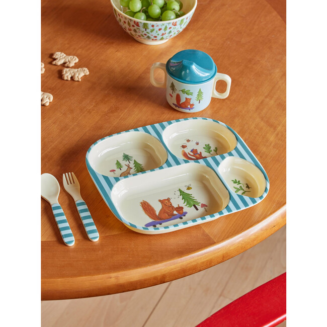 Melamine Happy Forest Print 4-Piece Baby Dinner Set In Gift Box, Blue - Tableware - 2