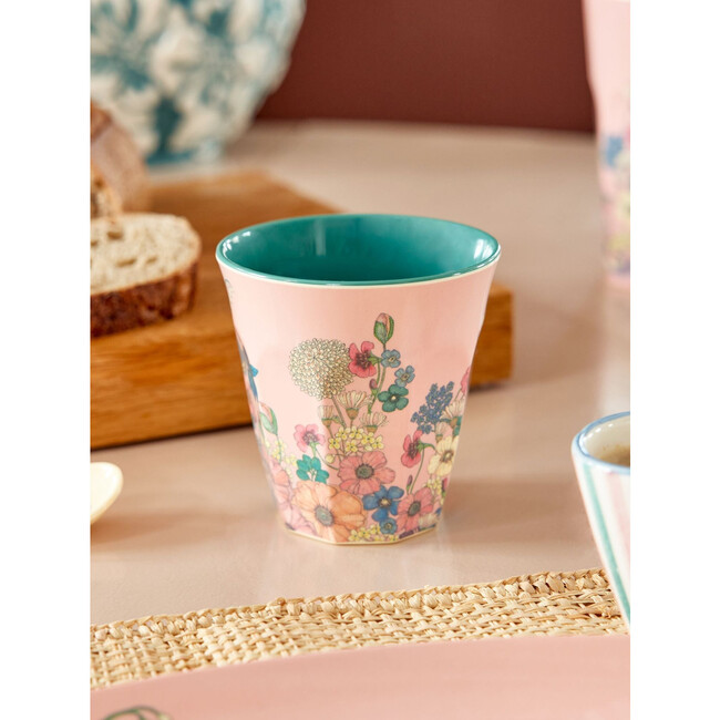 Melamine Flower Collage Print Medium 8.4oz Cup, Soft Pink - Tableware - 3