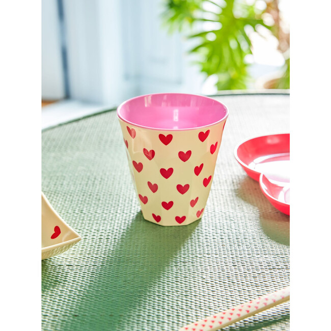 Melamine Darling Hearts Print Medium 8.4oz Cup, Cream - Tableware - 3