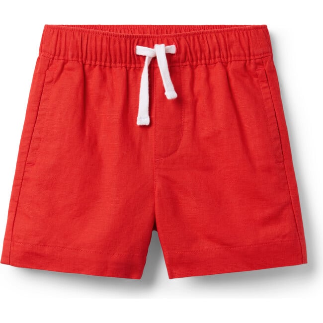 Linen-Cotton Pull-On Short, Red