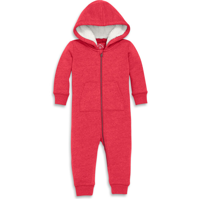 Baby Teddy Fleece-Lined Zip Romper, Heather Cherry