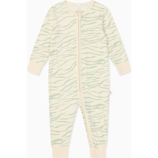 Ribbed Zebra Stripe Two Way Zip Up Romper - Rompers - 1