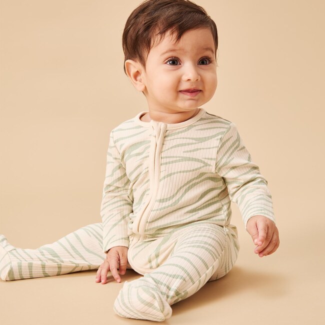 Ribbed Zebra Stripe Two Way Zip Up Sleepsuit - Footie Pajamas - 2