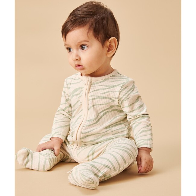 Ribbed Zebra Stripe Two Way Zip Up Sleepsuit - Footie Pajamas - 3