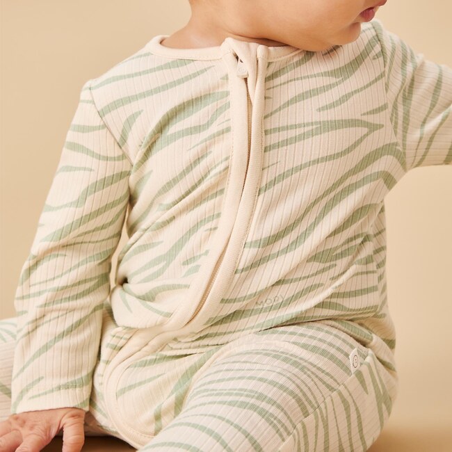 Ribbed Zebra Stripe Two Way Zip Up Sleepsuit - Footie Pajamas - 5