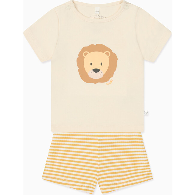 Lion T-Shirt & Stripe Ribbed Shorts