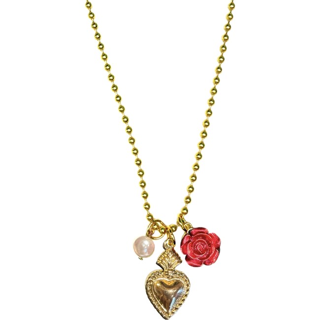 Rose Heart Pearl Charm Necklace