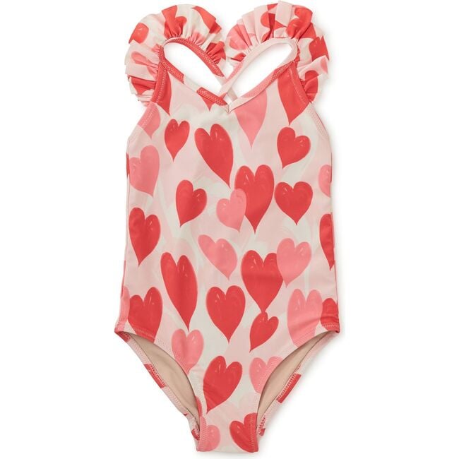 Ruffle One-Piece Swimsuit, Marbled Hearts