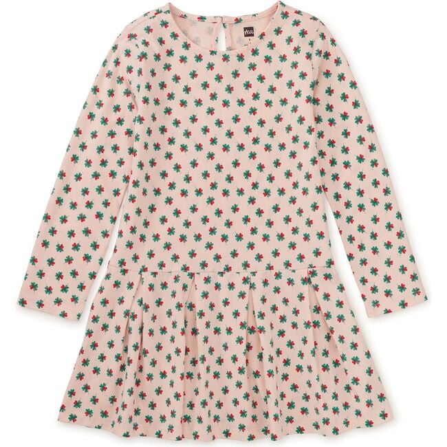 Long Sleeve Pleated Skater Dress, Lucky Clover