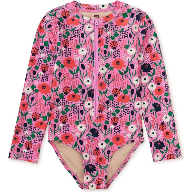 Long Sleeve One-Piece Swimsuit, Ladybug Floral