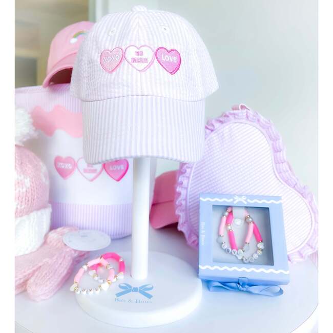 Candy Hearts Bow Baseball Hat, Pink - Hats - 3