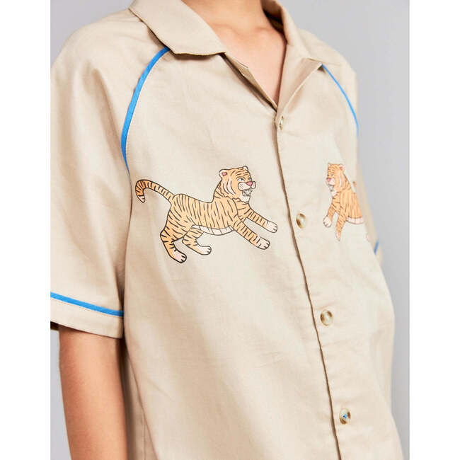 Rex Shirt With Facing Tigers , Beige - Button Downs - 2