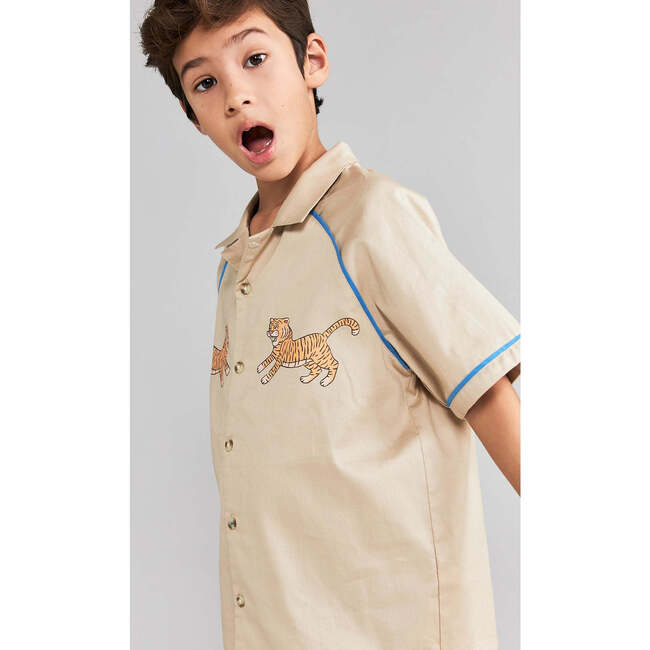 Rex Shirt With Facing Tigers , Beige - Button Downs - 3