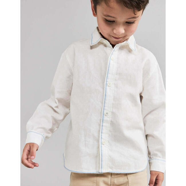 Nolan Long Sleeves Shirt With Contrast Stitch, White - Button Downs - 2