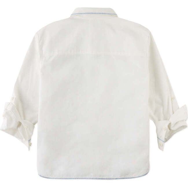 Nolan Long Sleeves Shirt With Contrast Stitch, White - Button Downs - 4