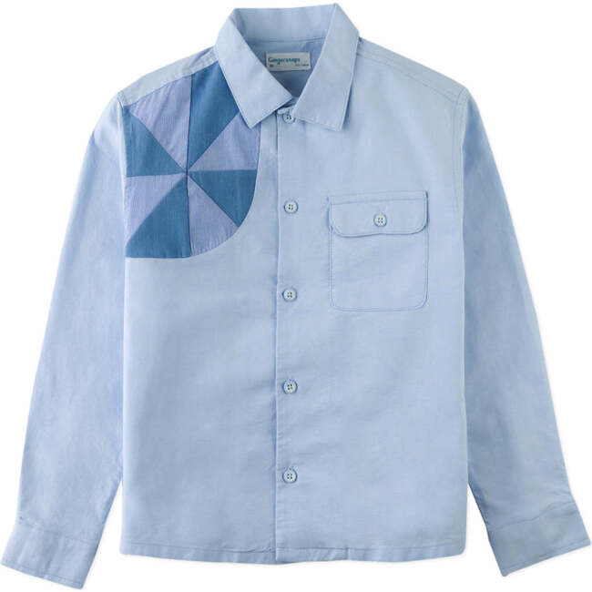 Gideon Long Sleeves Shirt With Patchwork, Blue