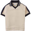 Elijah V-Neck Polo, Beige - Polo Shirts - 1 - thumbnail