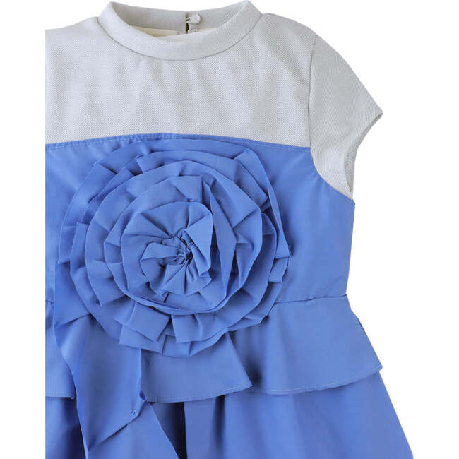 Bethel Mock Tee Bubble Dress With Rose Applique And Peplum, Blue - Dresses - 3