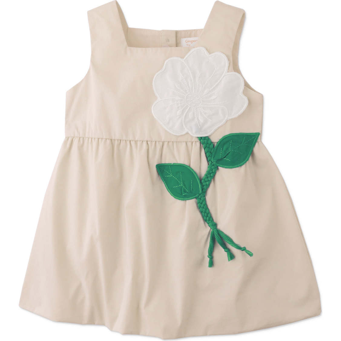 Baby Loretta Bubble Dress With Flower Applique, Beige - Dresses - 1