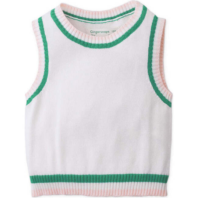 Baby Gloria Knit Top With Stripey Ribbing, Offwhite