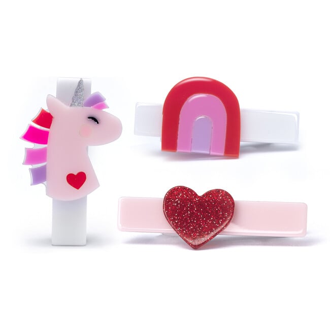 Unicorn Glitter Heart Hair Clips