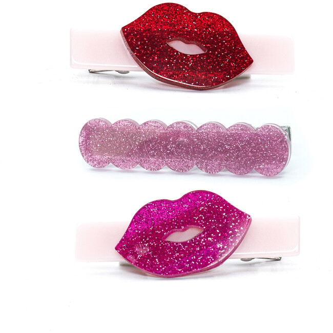 Lips Kisses Glitter Red Hair Clips