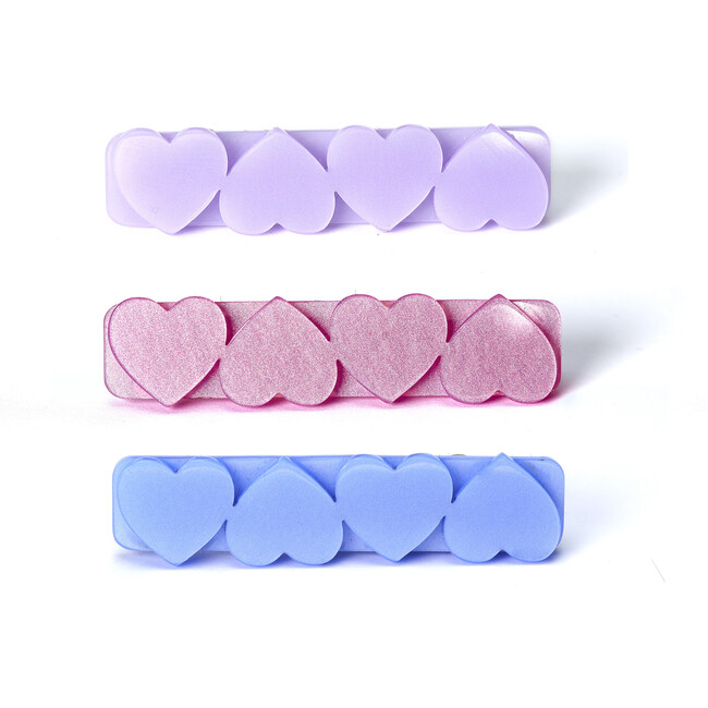 Hearts Trio Satin Pink Blue Purple Hair Clips