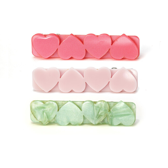 Hearts Trio Pinks Jade Hair Clips