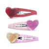 Hearts Glitter Gold Pink Red Fabric Covered Snap Clips - Hair Accessories - 1 - thumbnail