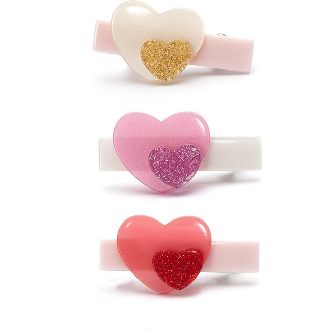 Hearts Double Red Pink Pearl Hair Clips