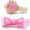 Heart Sweetheart and Bow Pink Satin Hair Clips - Hair Accessories - 1 - thumbnail