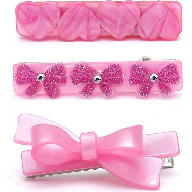 Bows and Hearts Pink Shades Hair Clips