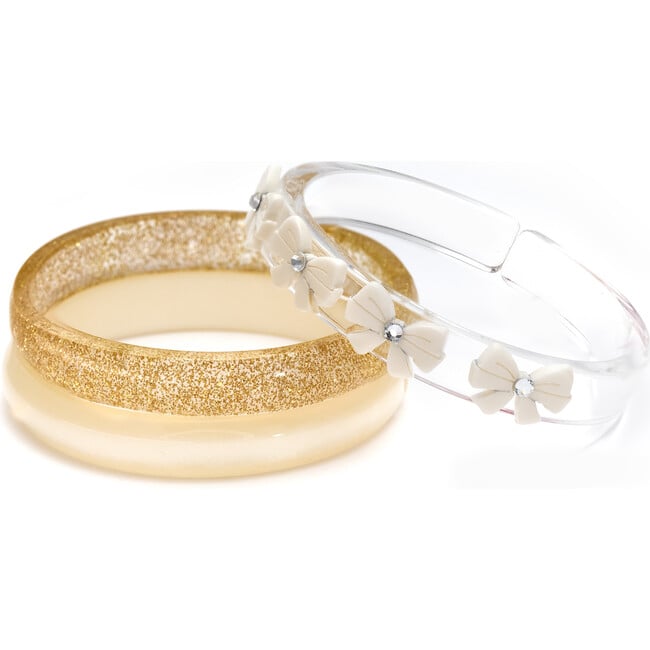 Bows White Glitter Gold Bangles