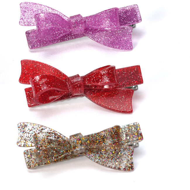 Bows Glitter Red Pink Multi Color Hair Clips