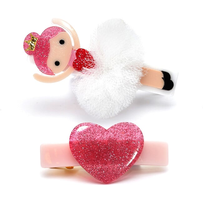 Ballerina Glitter Heart White Tutu Hair Clips