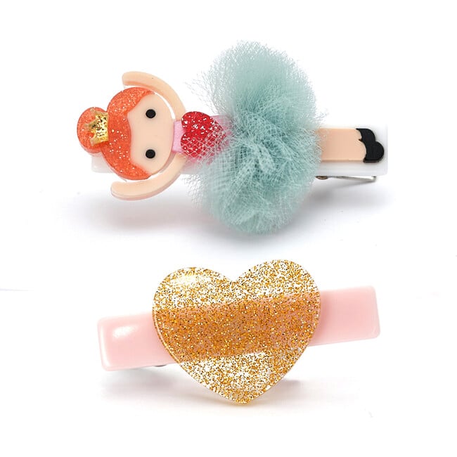 Ballerina Glitter Heart Mint Tutu Hair Clips