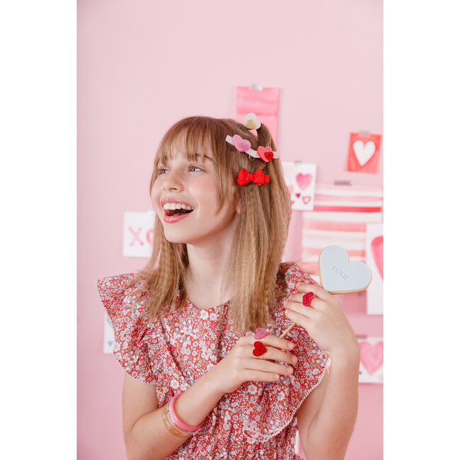Baby Heart Double & Fabric Bow Red Pink Hair Clips - Hair Accessories - 2